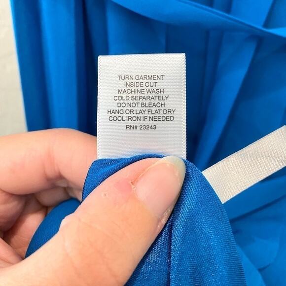 NEW YORK & COMPANY | Electric Blue High Low Sleeveless Dress Belted Pleated | XS - Picture 6 of 6